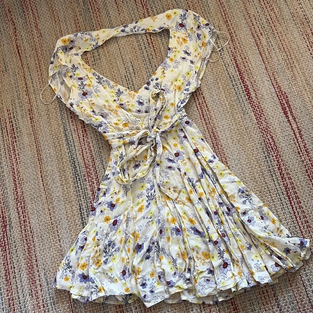 NWT FREE PEOPLE “It Takes Two” wrap mini dress in ivory combo